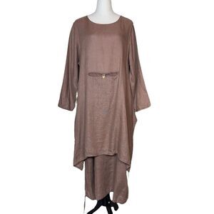 Cheyenne Linen Maxi Dress Size S/M Art to Wear Lagenlook Boho Banded Hem Pockets
